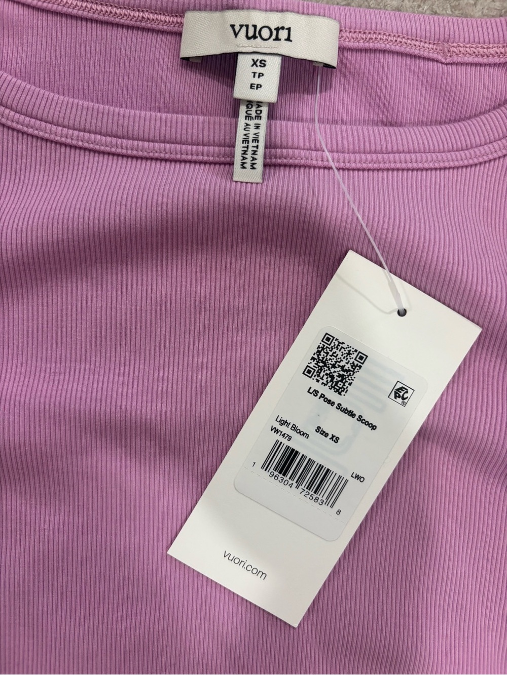 Vuori Lightweight Ribbed Long-Sleeve Top in Lavender Pink - Picture 2 of 3